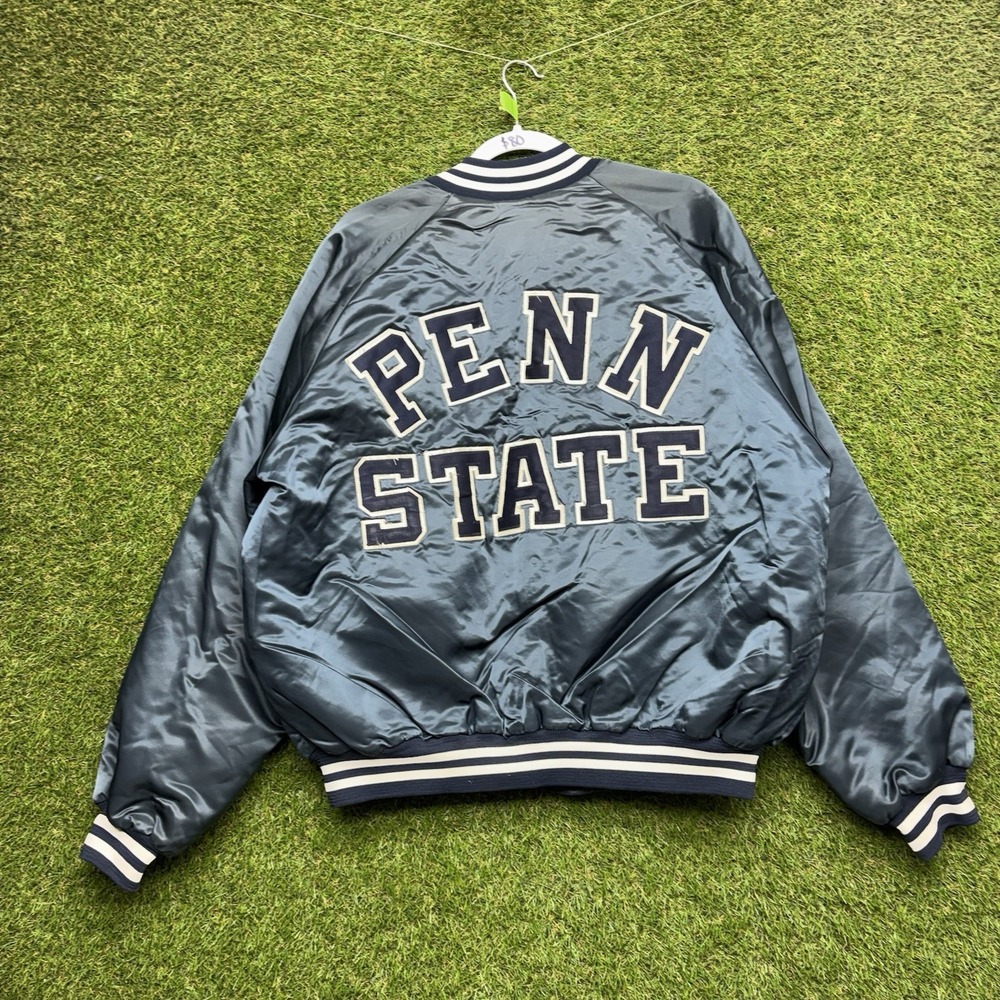 Vintage Penn State Chalk Line Jacket Mens XL Satin Bomber Varsity Snap Close